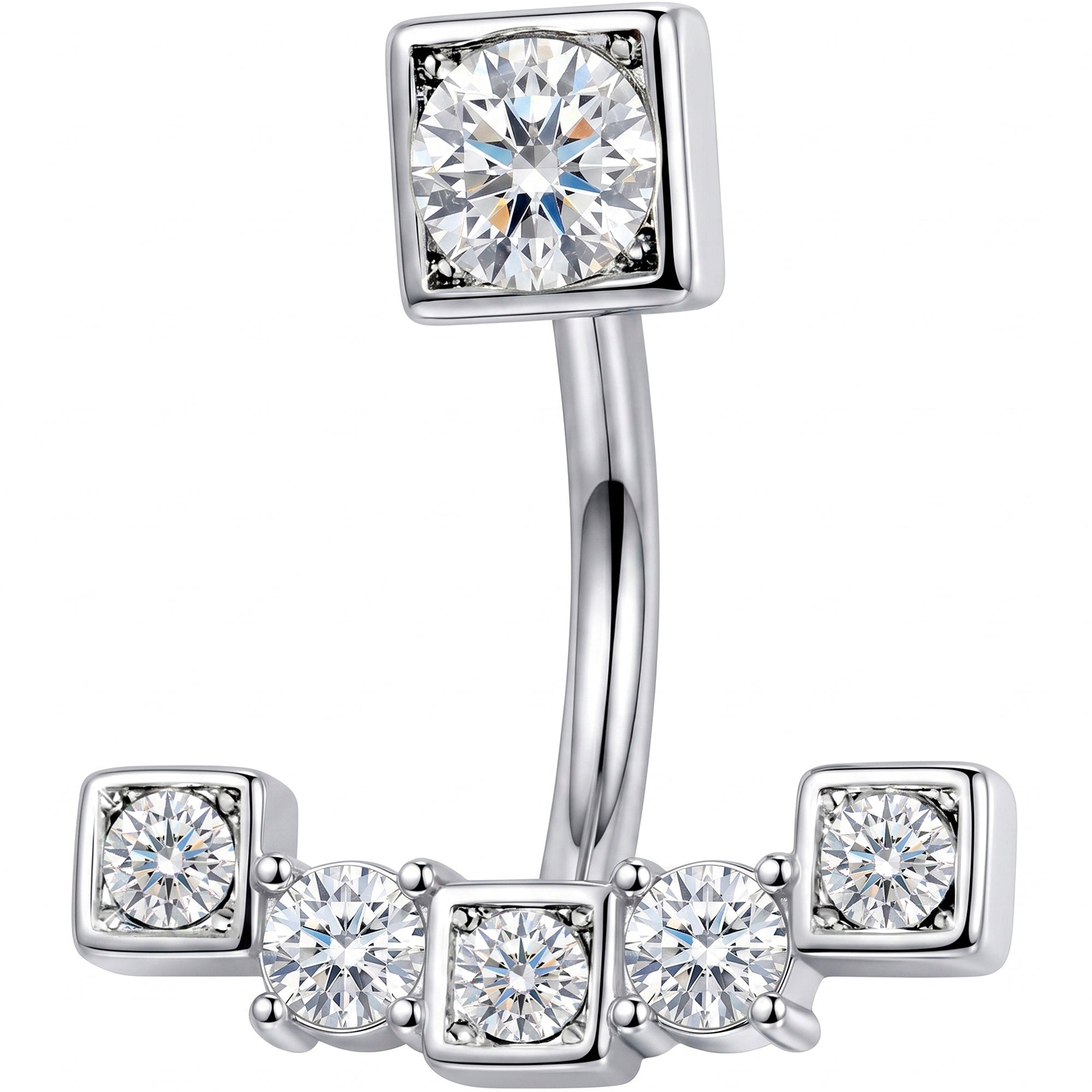 Clear CZ Gem Blocky Arch Double Mount Belly Ring