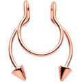 Rose Gold Tone Horseshoe Cone Barbell Fake Nose Ring Nipple and Clip on Earring