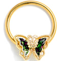 16G 3/8 Vitrail Gem Gold Tone Classic Butterfly BCR Captive Ring