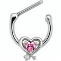 16G 5/16 Pink CZ Gem Wrapped in Heart Cartilage Clicker