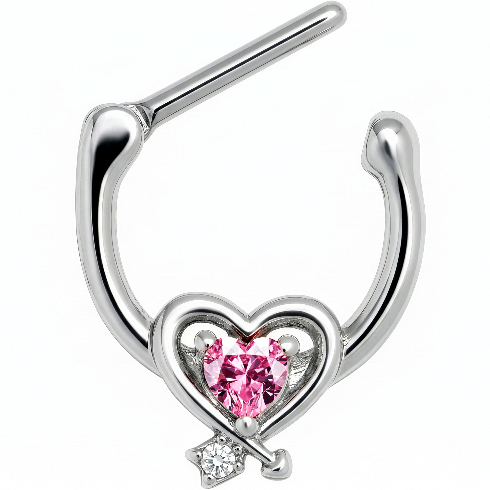 16G 5/16 Pink CZ Gem Wrapped in Heart Cartilage Clicker
