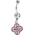 Clear Pink Gem Curved Cross Dangle Belly Ring