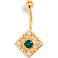 Green Clear Gem Gold Tone Classic Cross Belly Ring