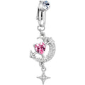 Clear Pink Gem Moon Lover Dangle Clip On Fake Belly Ring