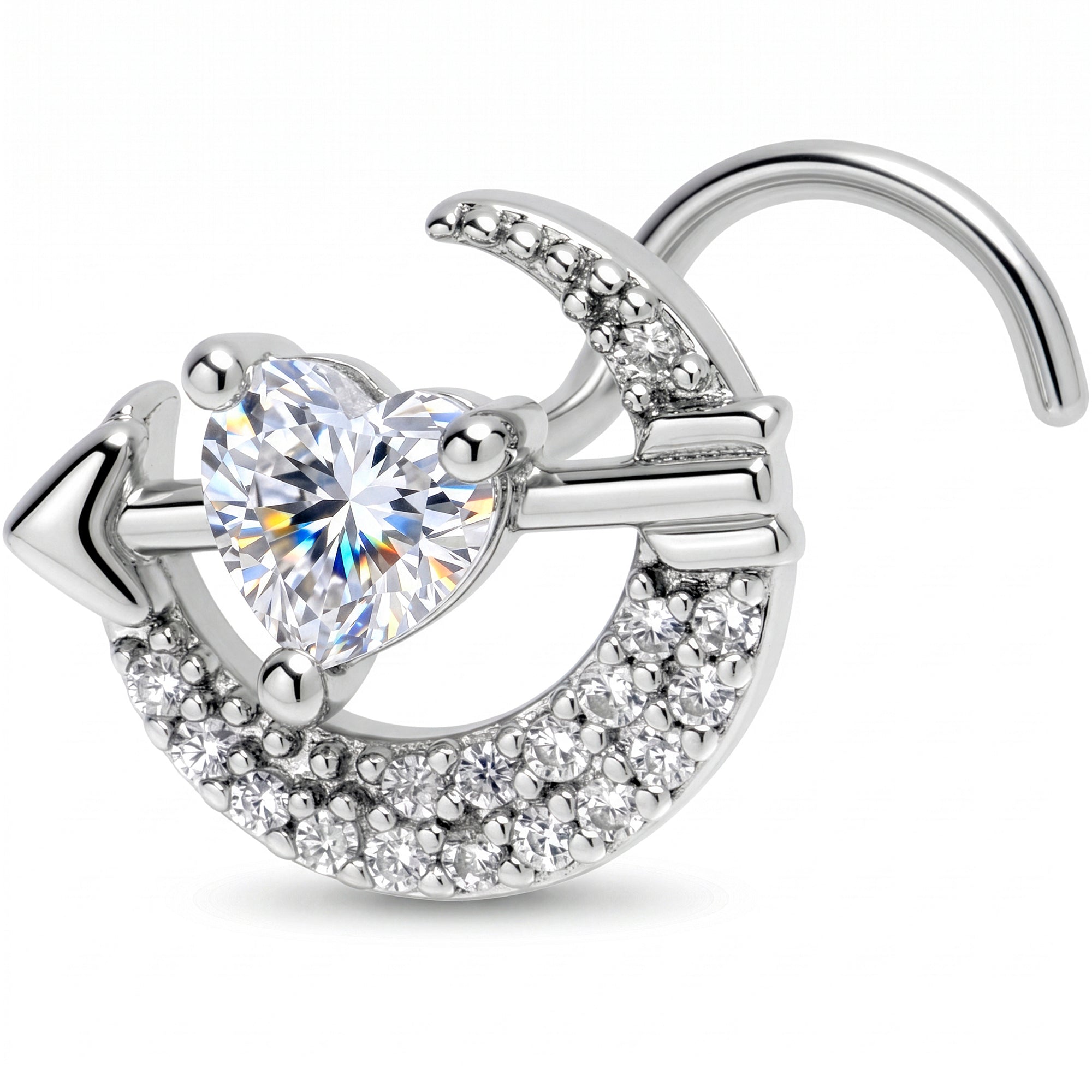 20G 7mm Clear CZ Gem Moon Lover Left Side Nose Screw