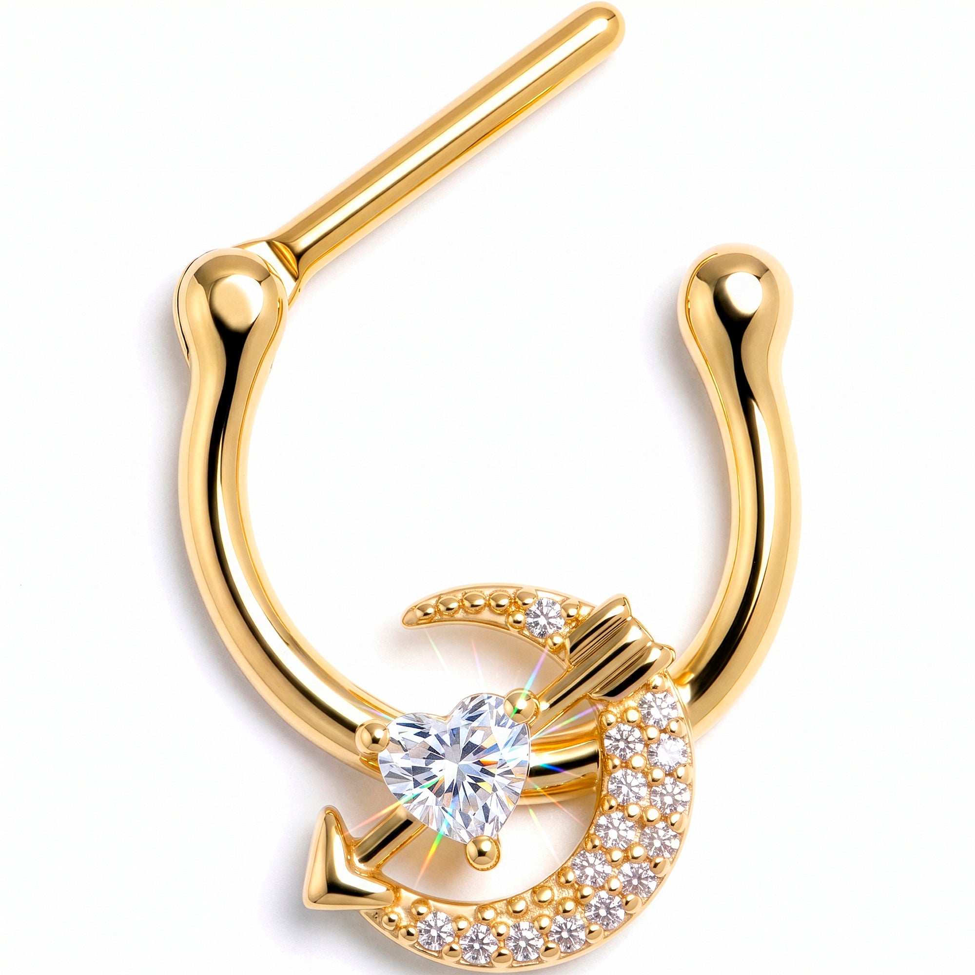 16G 5/16 Clear CZ Gem Gold Tone Moon Lover Cartilage Clicker