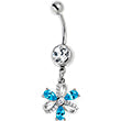 Clear Blue CZ Gem Bling Flower Glam Dangle Belly Ring