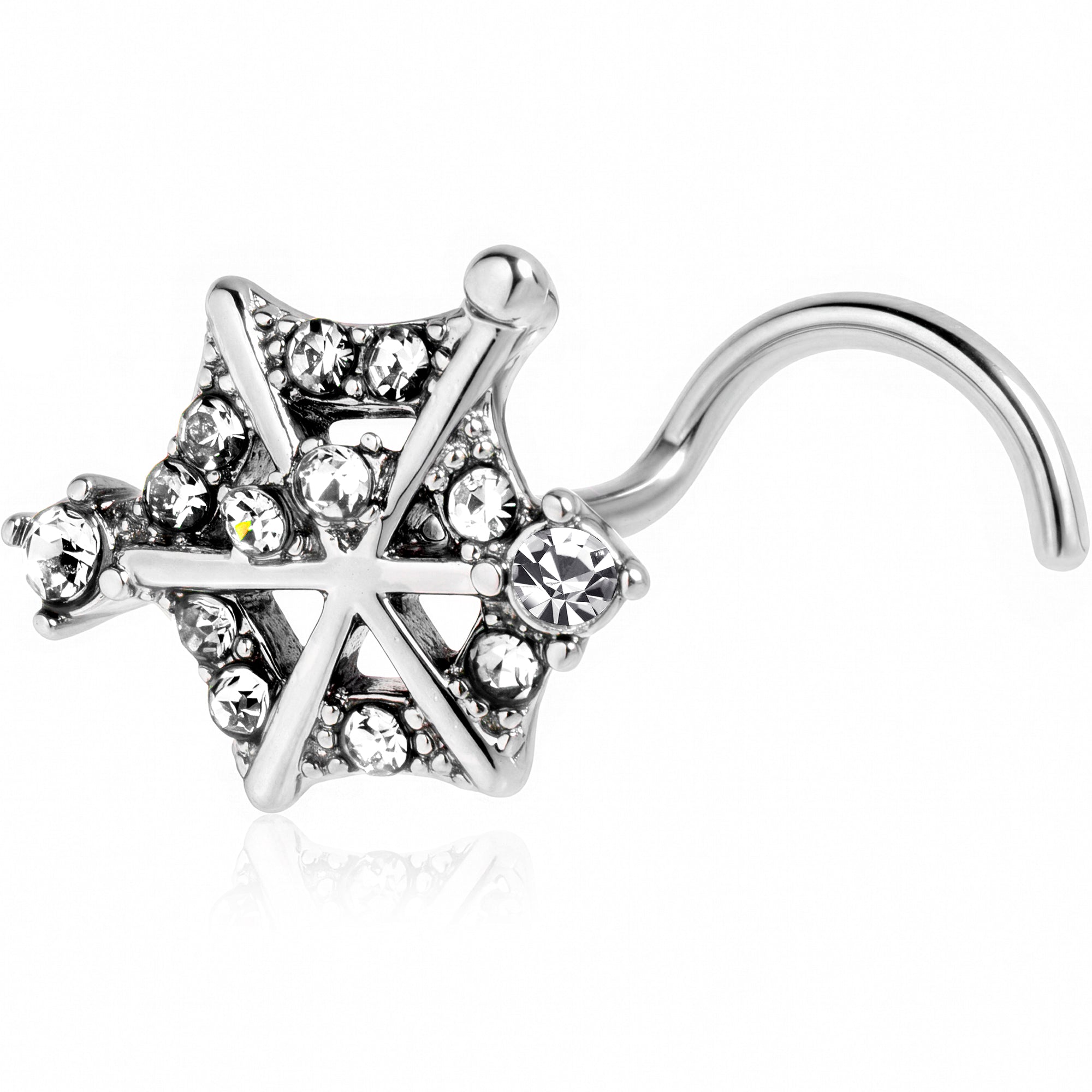20G 7mm Clear Gem Spiderweb Goth Left Side Nose Screw