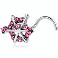20G 7mm Pink Gem Spiderweb Goth Left Side Nose Screw