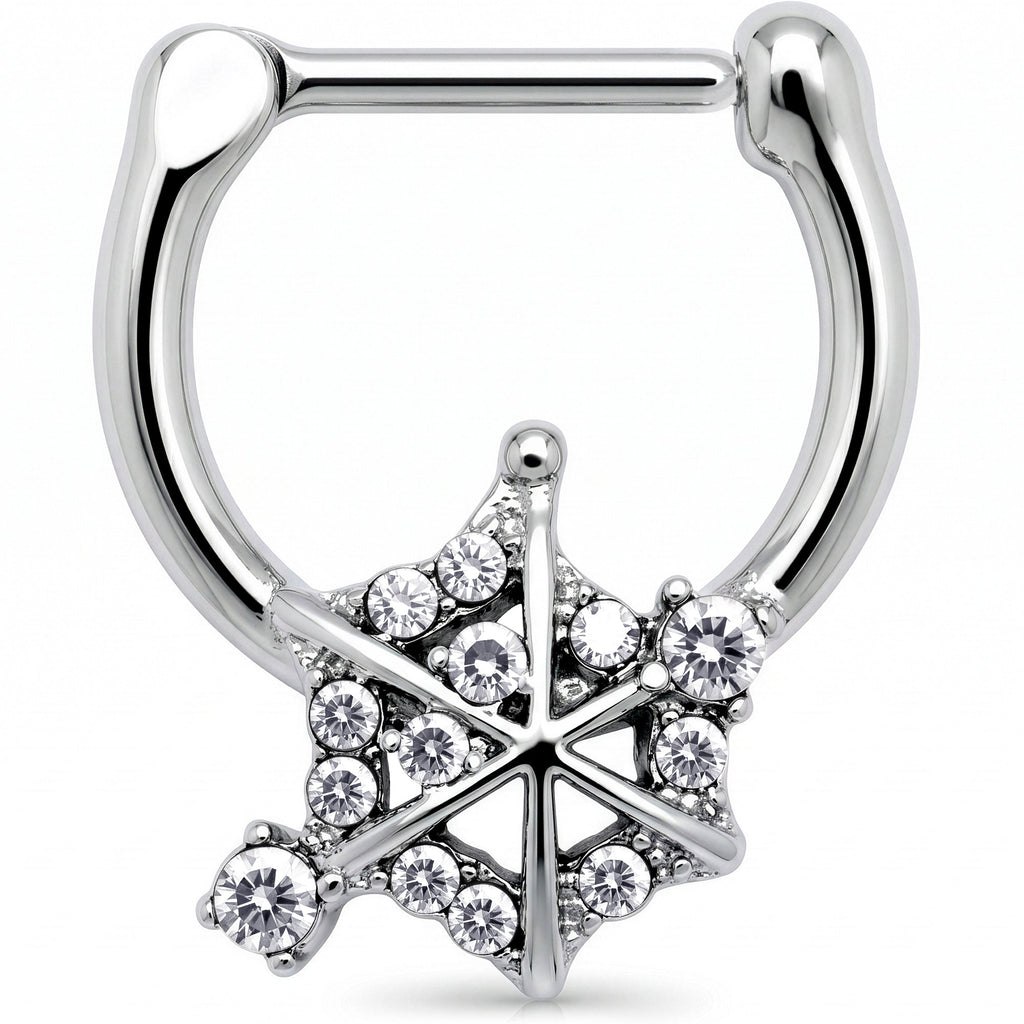 16G 5/16 Clear Gem Spiderweb Goth Cartilage Clicker