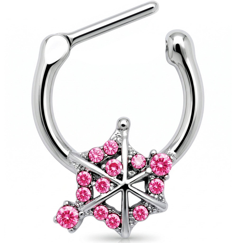 16G 5/16 Pink Gem Spiderweb Goth Cartilage Clicker