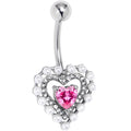 Pink CZ Gem Pearly Heart Pair Belly Ring