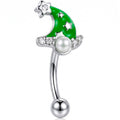16G 5/16 Clear Gem Santa Hat Stars Green Curved Eyebrow Ring