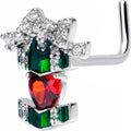 20G 7mm Red Green Gem Holiday Abstract Heart L Shape Nose Ring