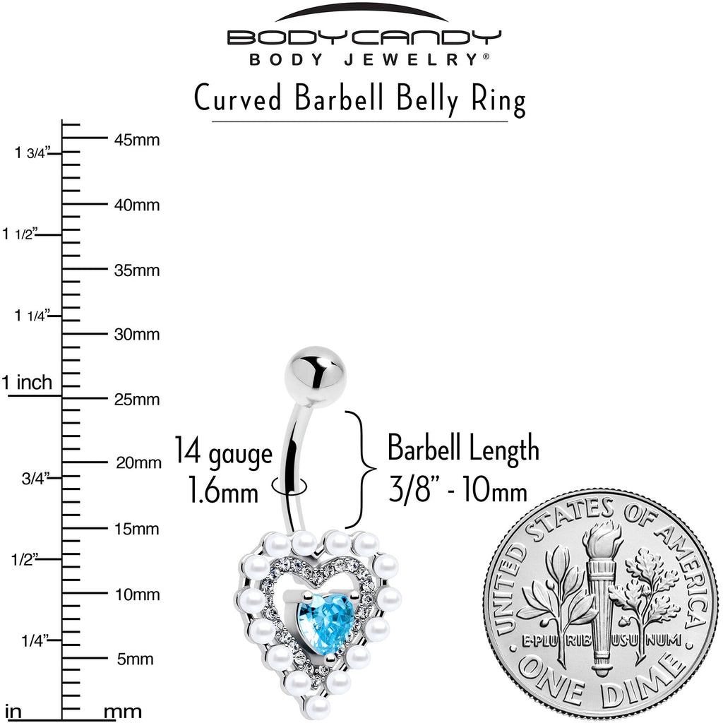 Blue CZ Gem Pearly Heart Belly Ring