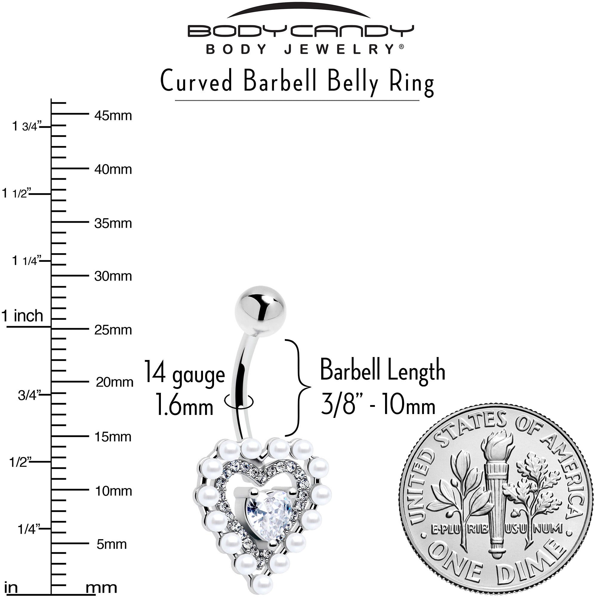 Clear CZ Gem Pearl Heart Belly Ring