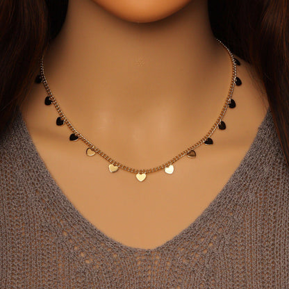 Gold Heart Thin Cuban link chain Adjustable Necklace, Sku#LD472