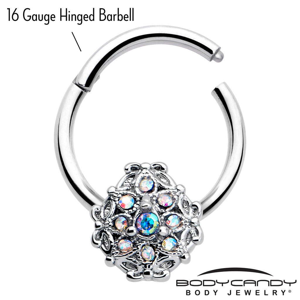 16G 3/8 Aurora Gem Retro Sunburst Hinged Segment Ring