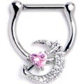 16G 5/16 Pink Clear CZ Gem Moon Lover Cartilage Clicker