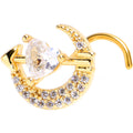 20G 7mm Clear CZ Gem Gold Tone Moon Lover Left Side Nose Screw