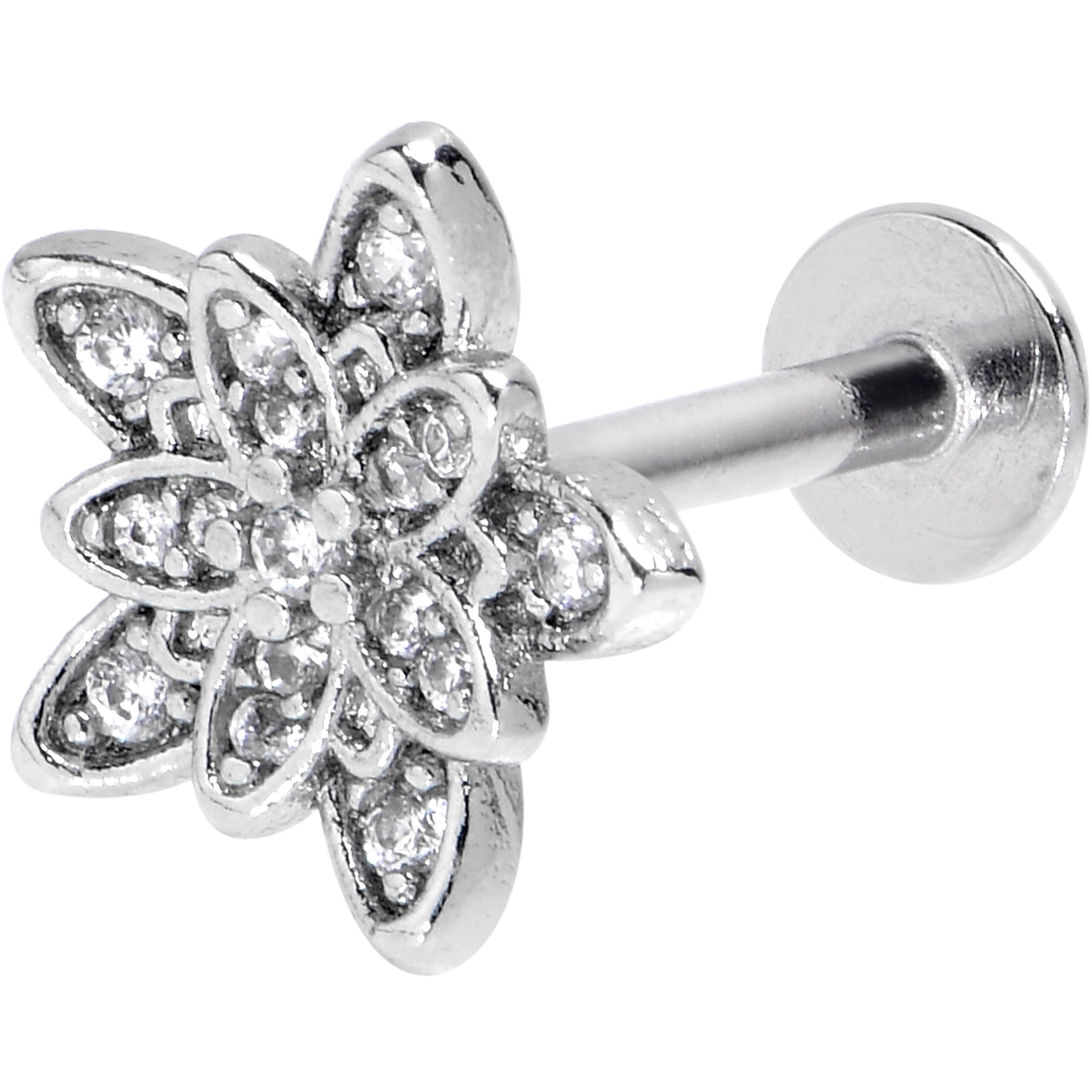 16G 5/16 Clear CZ Gem Snowflake Flower Labret Monroe Tragus