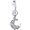 Clear Gem Flower Moon Dangle Belly Ring