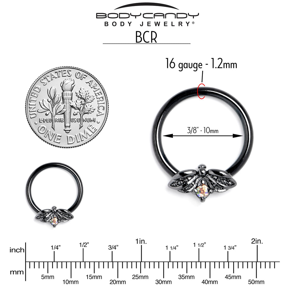 16G 3/8 Aurora Gem Black Beauty Bug BCR Captive Ring
