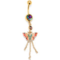 Vitrail Gem Gold Tone Sunrise Butterfly Dangle Belly Ring