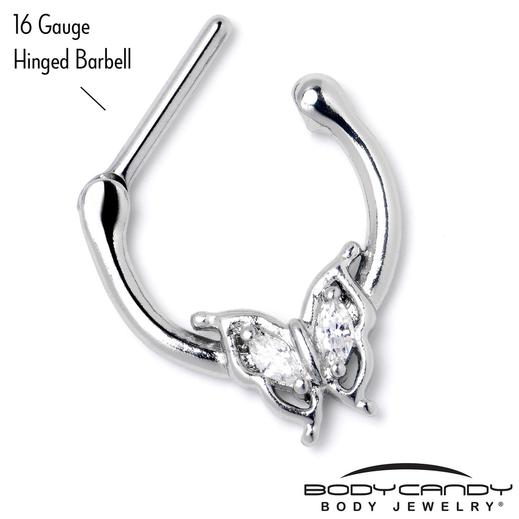16G 5/16 Clear Gem Fancy Fab Butterfly Cartilage Clicker