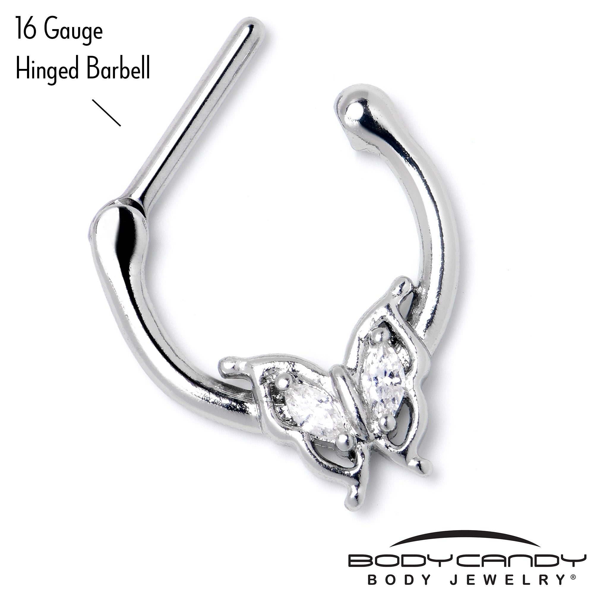 16G 5/16 Clear Gem Fancy Fab Butterfly Cartilage Clicker