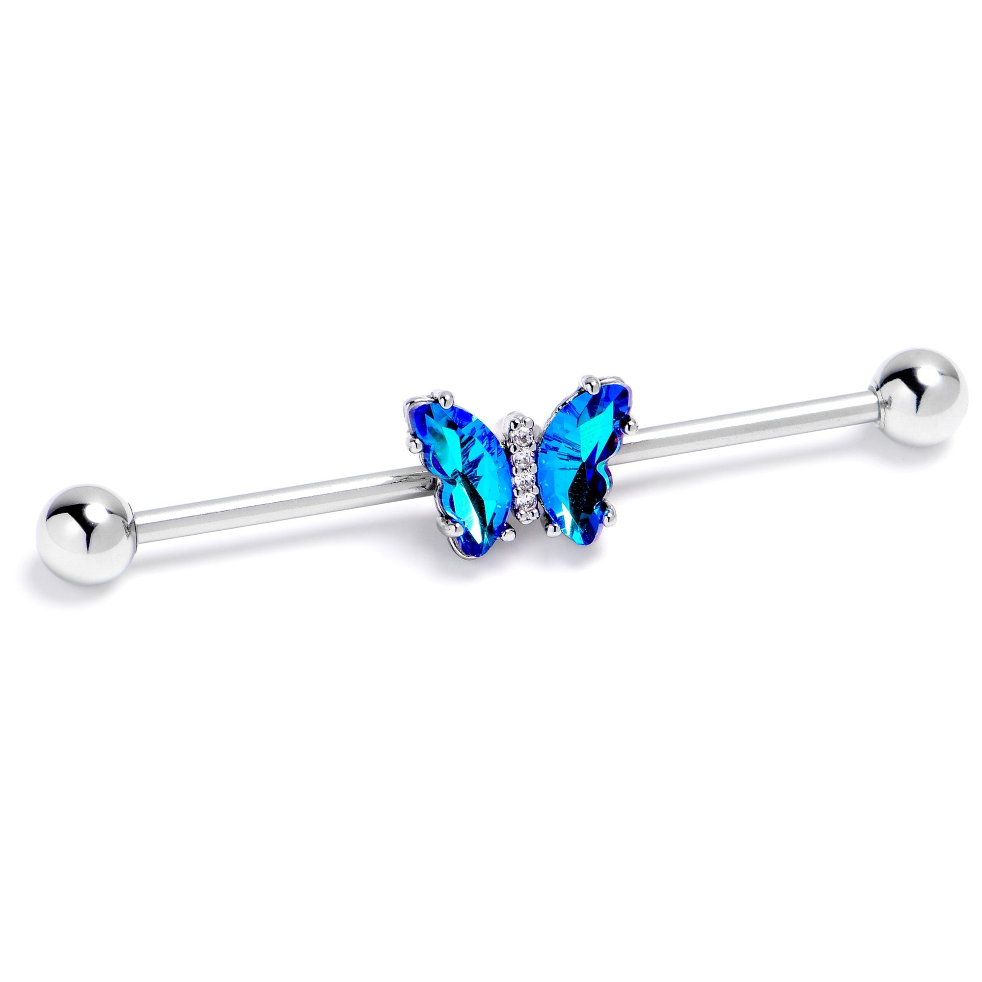 14G Blue CZ Gem Simply Colorful Butterfly Industrial Barbell 38mm