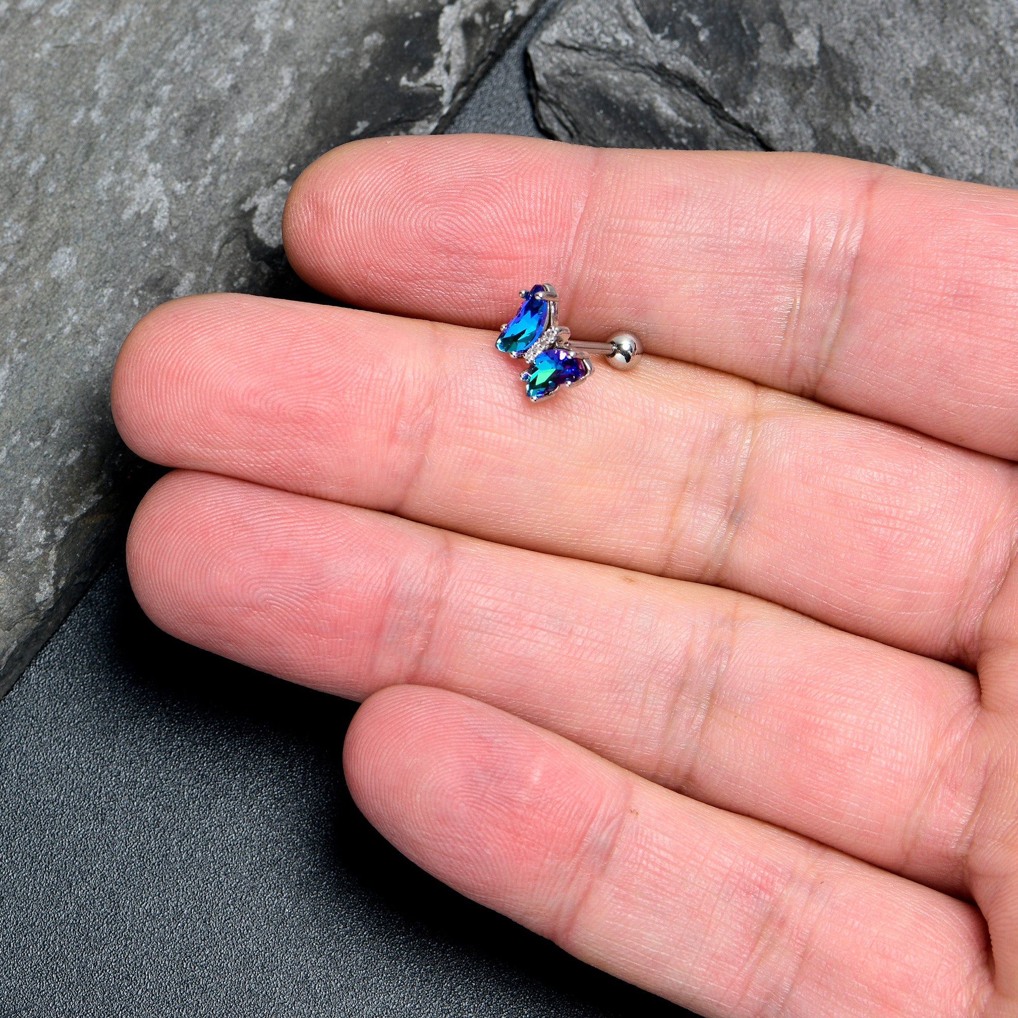 16G 1/4 Blue CZ Gem Simply Colorful Butterfly Cartilage Earring