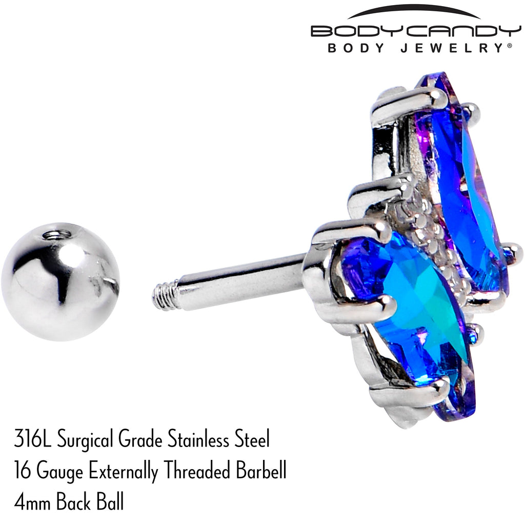 16G 1/4 Blue CZ Gem Simply Colorful Butterfly Cartilage Earring