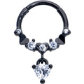 16G 3/8 Clear CZ Gem Black Love Heart Dangle Hinged Segment Ring