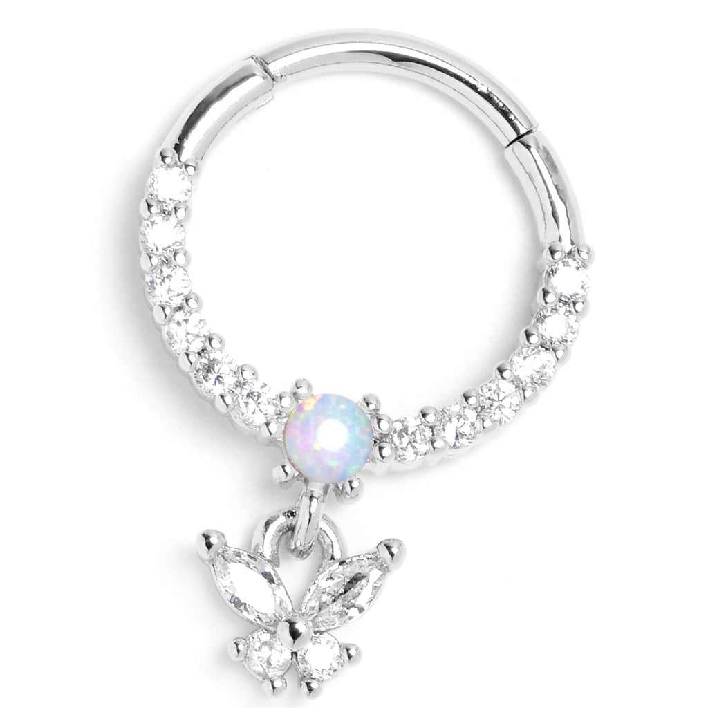 16G 3/8 Blue Synthetic Opal Butterfly Dangle Hinged Segment Ring