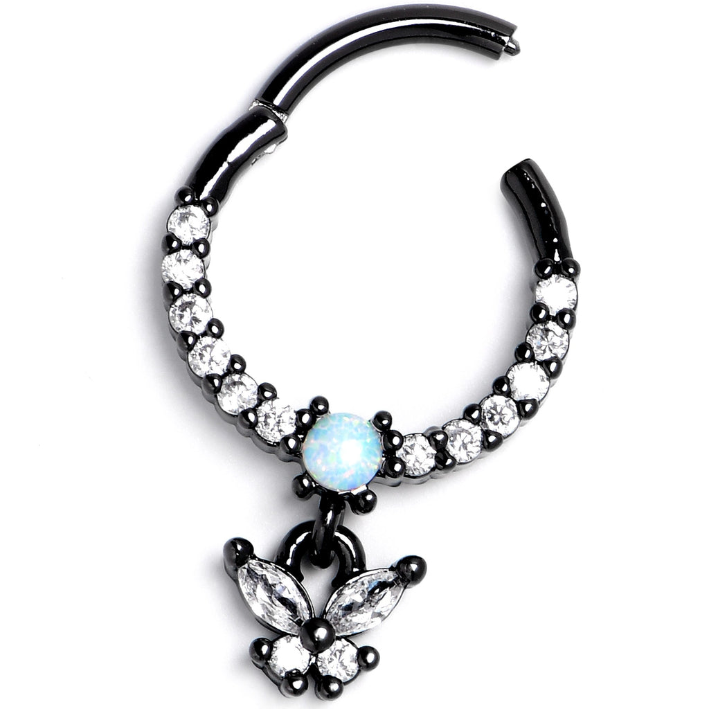 16G 3/8 Blue Synthetic Opal Black Butterfly Hinged Segment Ring