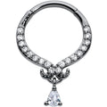 16G 3/8 Clear CZ Gem Black Elegant Curves Hinged Segment Ring