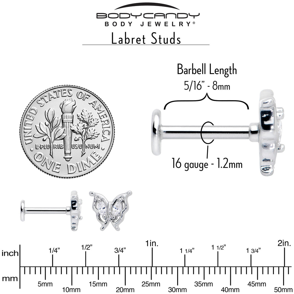 16G 5/16 Clear Gem Fancy Fab Butterfly Internally Threaded Labret