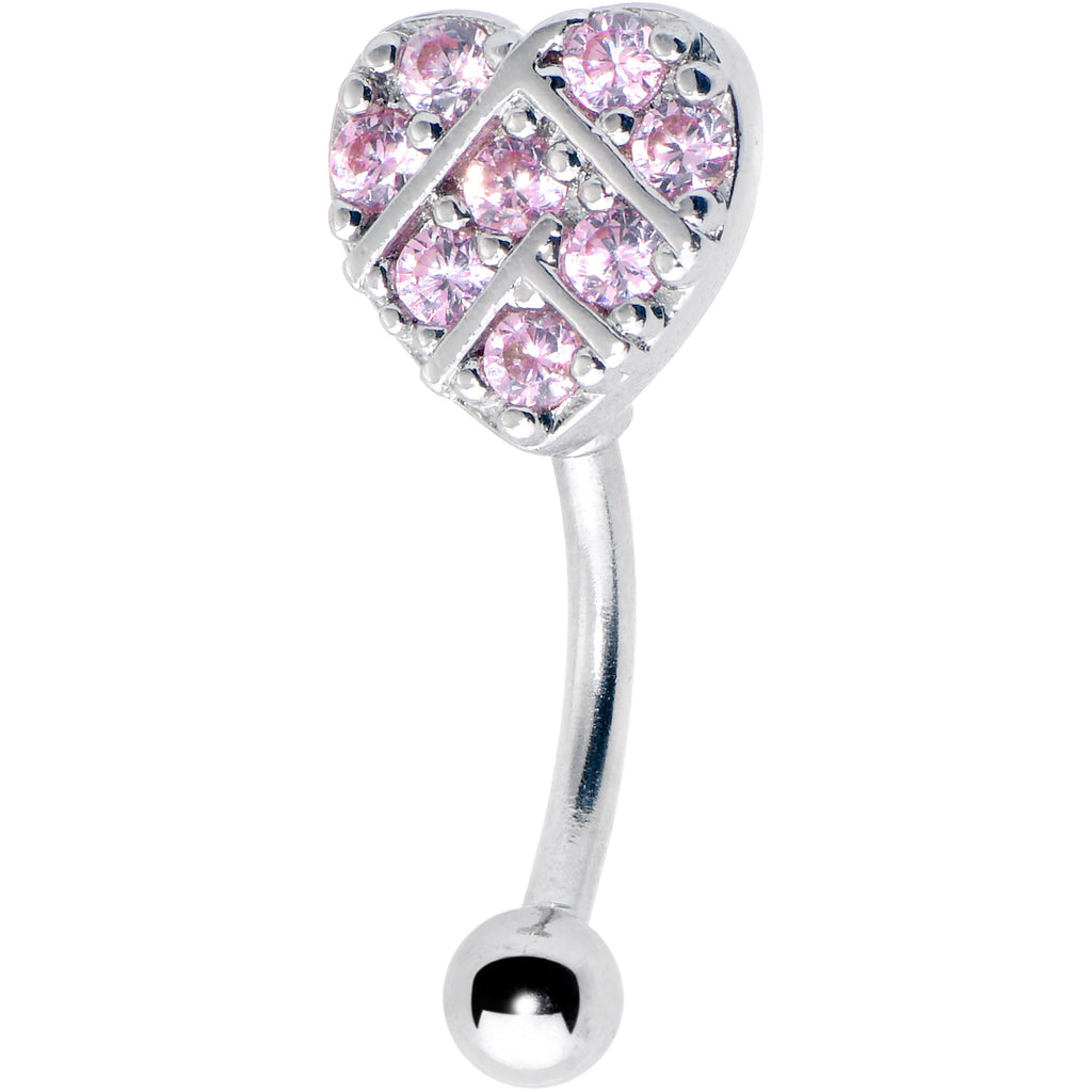 16G 5/16 Pink Gem Lattice Heart Curved Eyebrow Ring