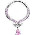 16G 3/8 Pink CZ Gem Elegant Curves Dangle Hinged Segment Ring