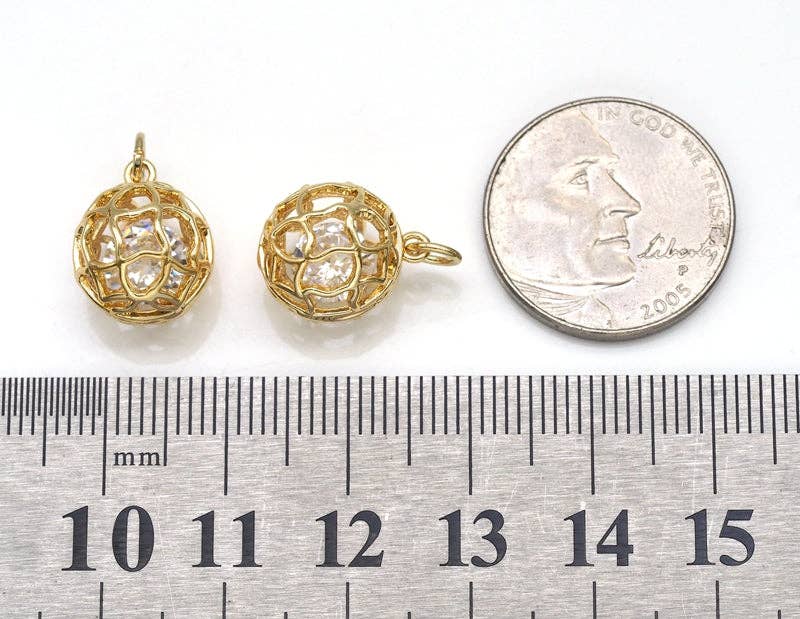 CZ Round Ball with big CZ Inside Charm, Sku#CP43