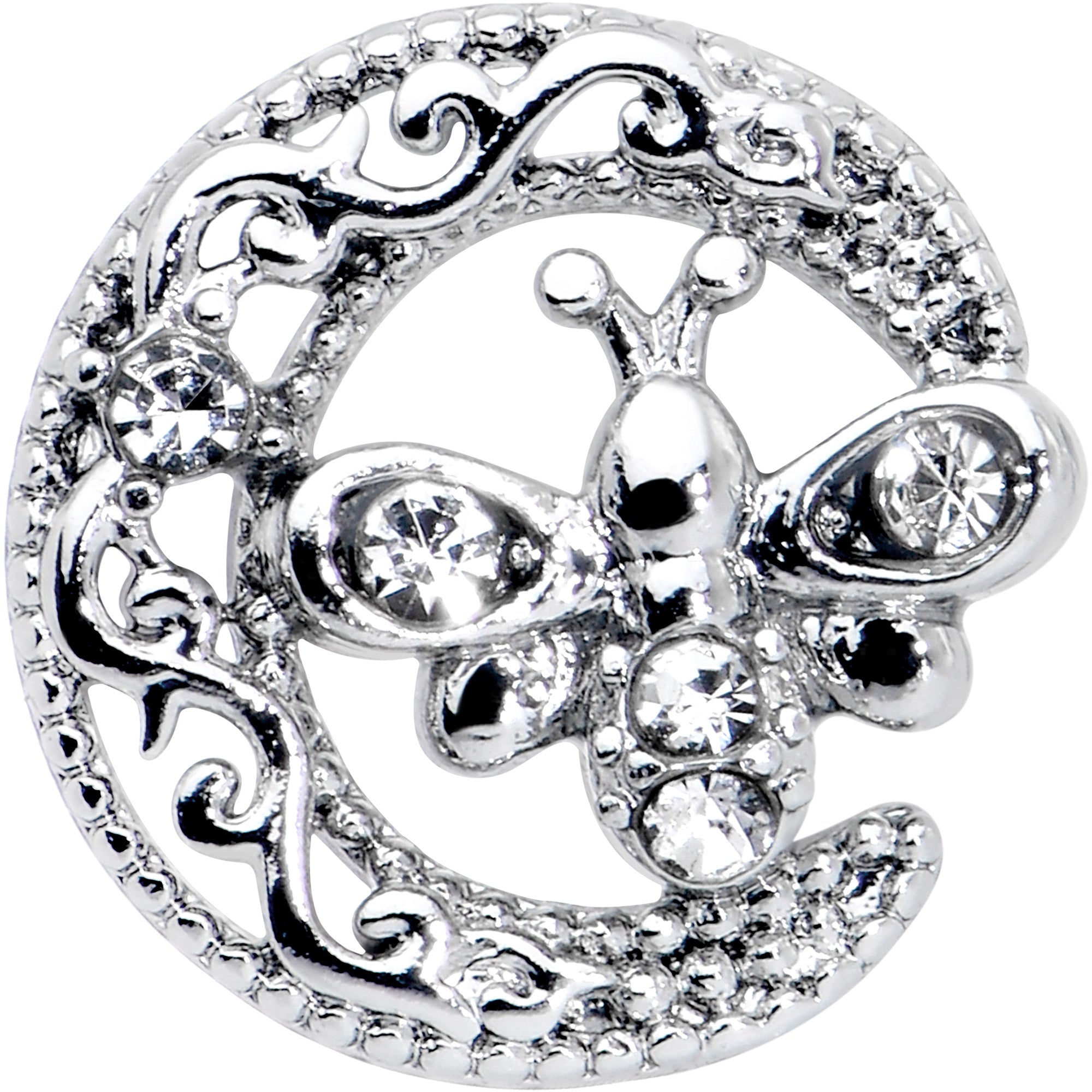 16G 5/16 Clear Gem Lunar Dragonfly Internally Threaded Labret Tragus