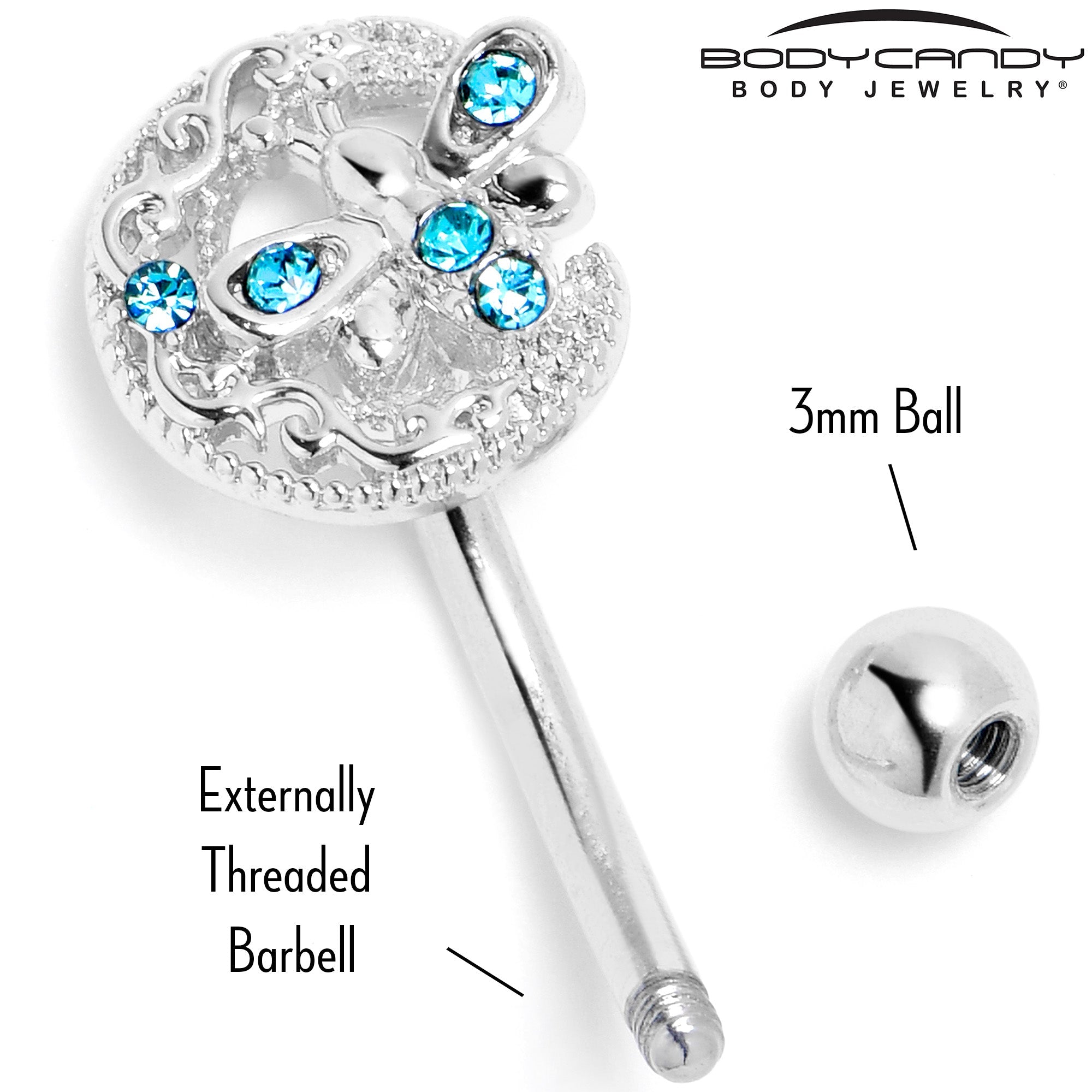16G 5/16 Blue Gem Lunar Dragonfly Curved Eyebrow Ring