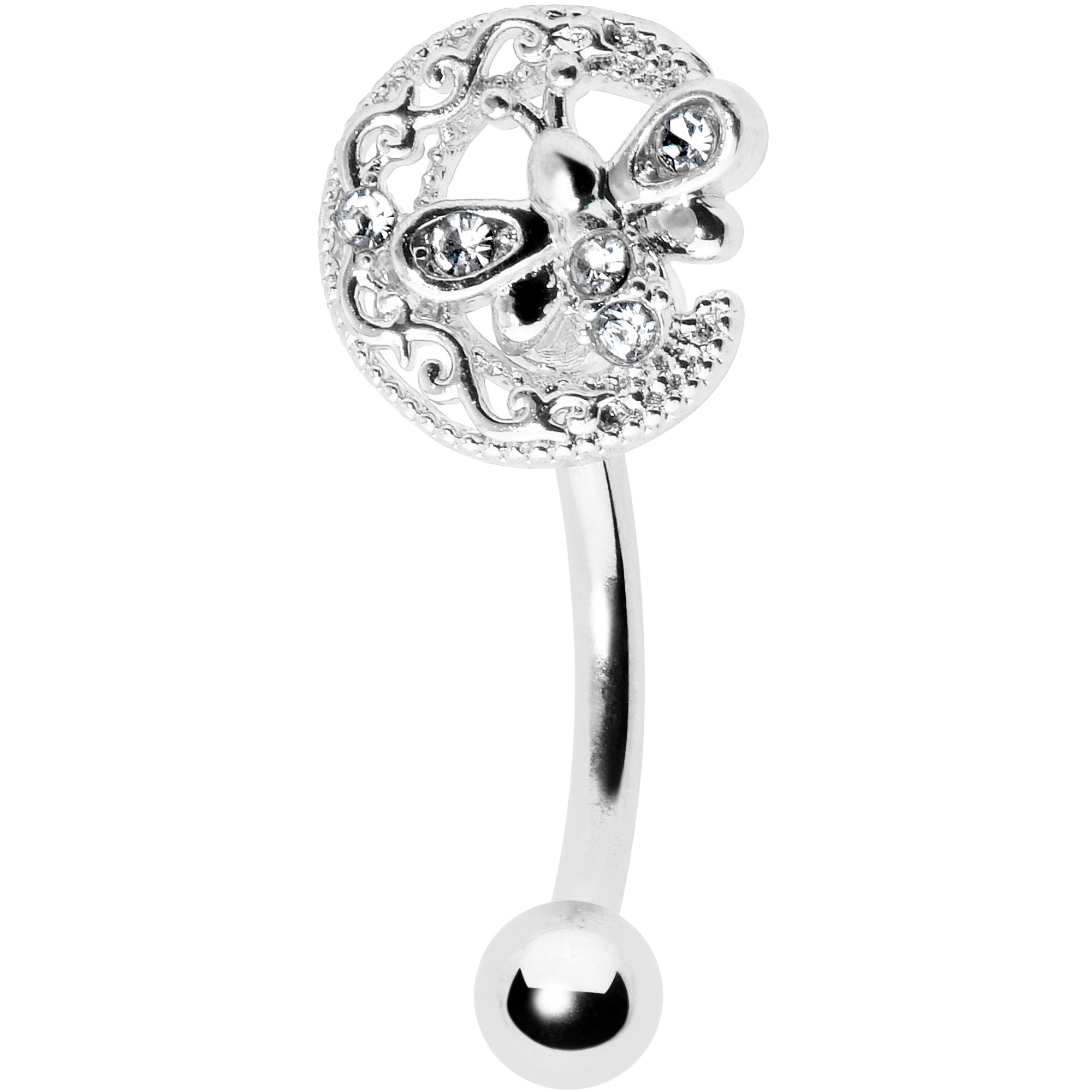 16G 5/16 Clear Gem Lunar Dragonfly Curved Eyebrow Ring