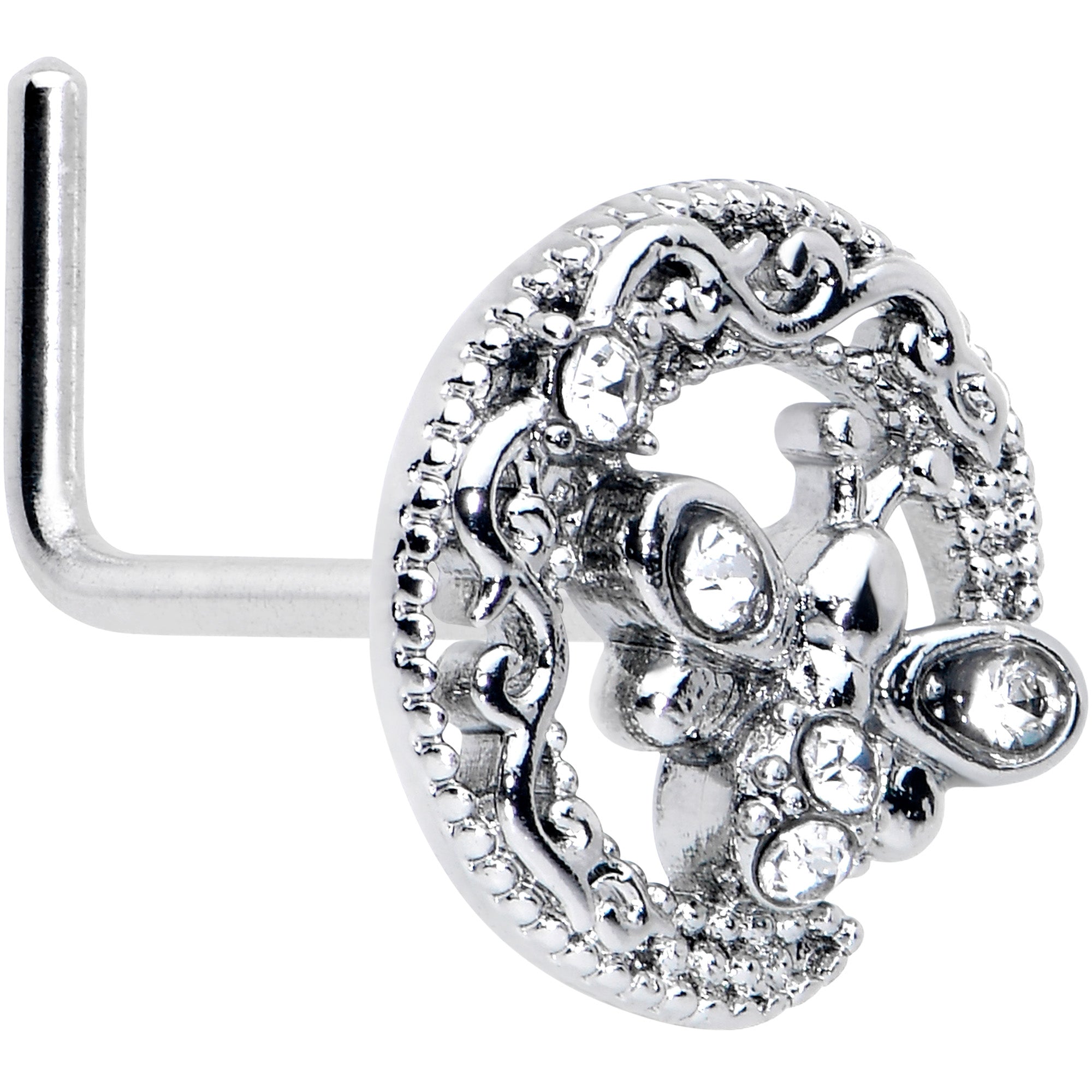 20G 7mm Clear Gem Lunar Dragonfly L Shape Nose Ring
