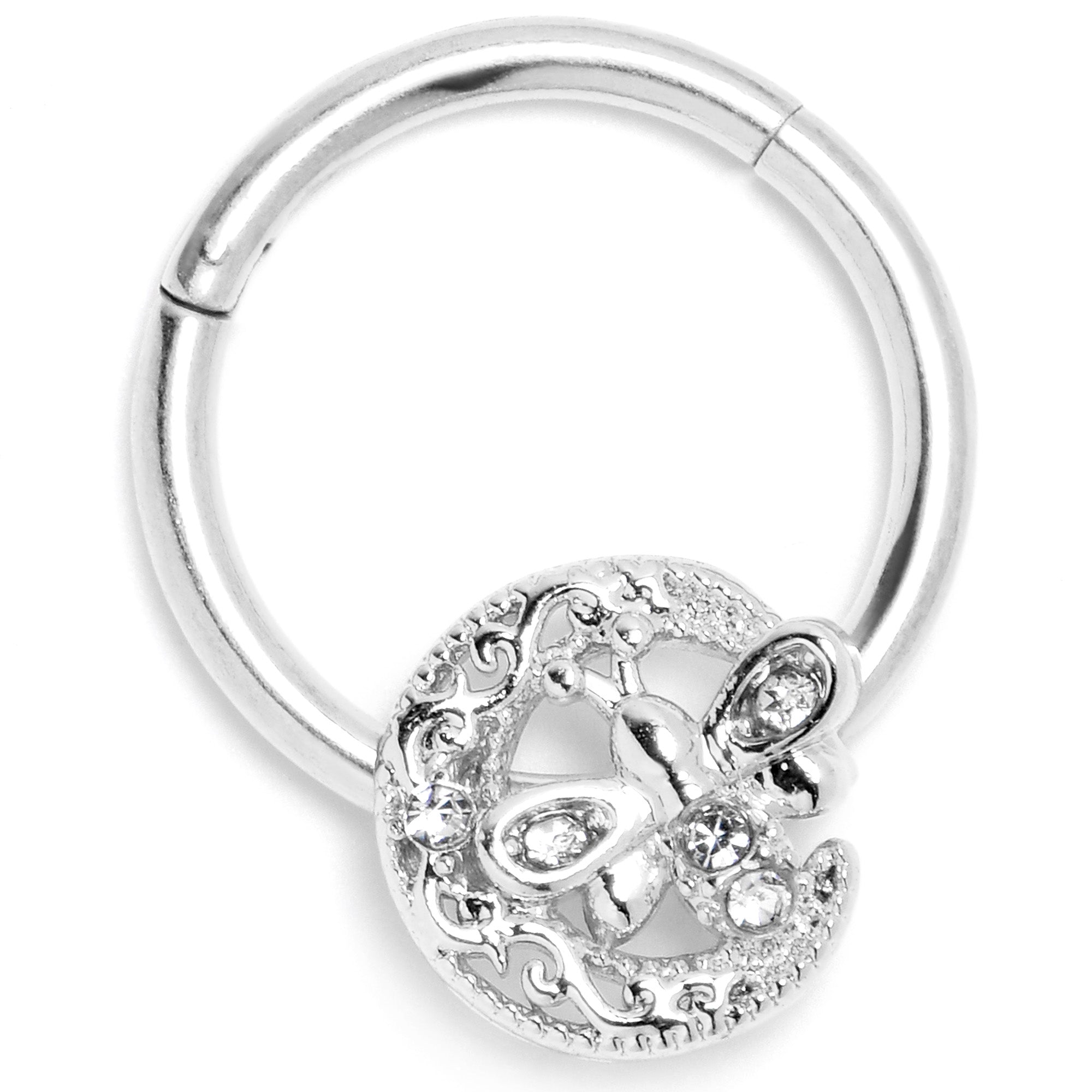 16G 3/8 Clear Gem Lunar Dragonfly Hinged Segment Ring
