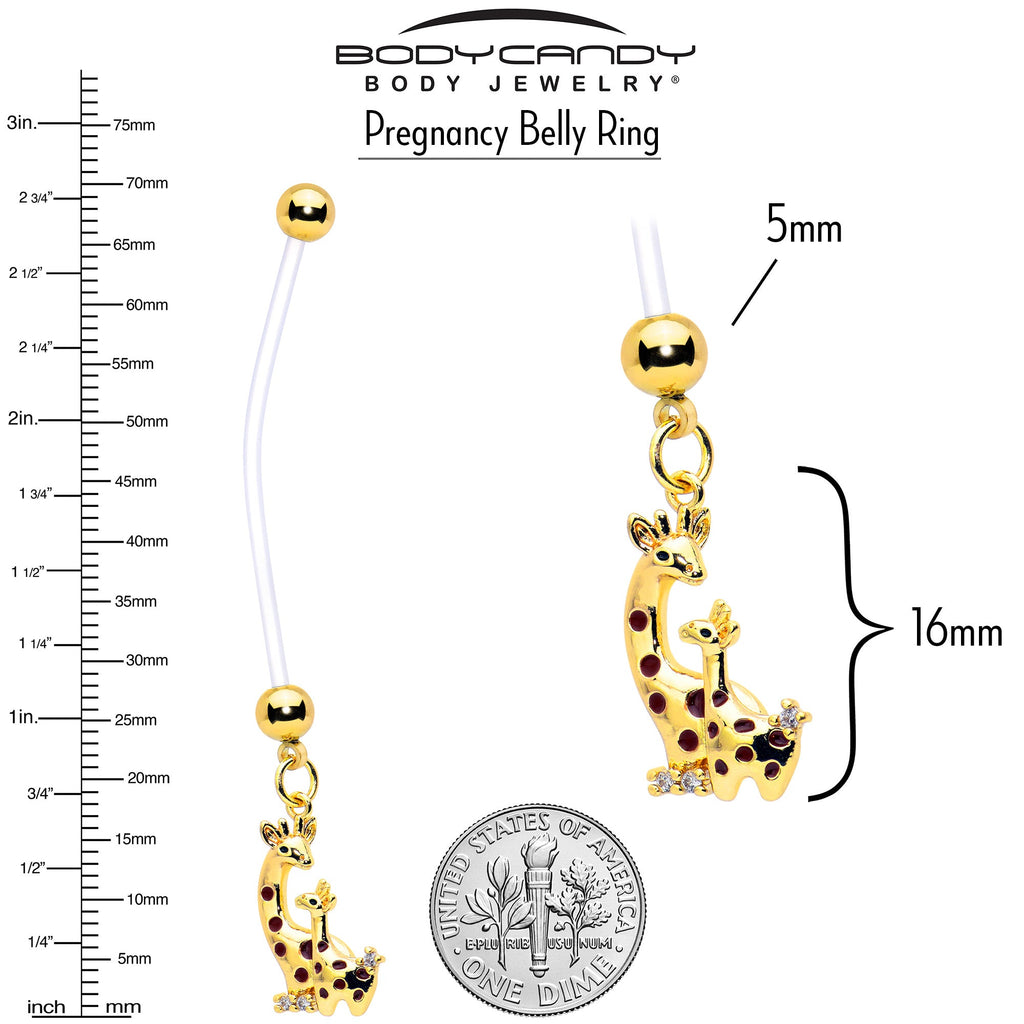Clear CZ Gem Mom and Baby Giraffe Dangle PTFE Pregnancy Belly Ring