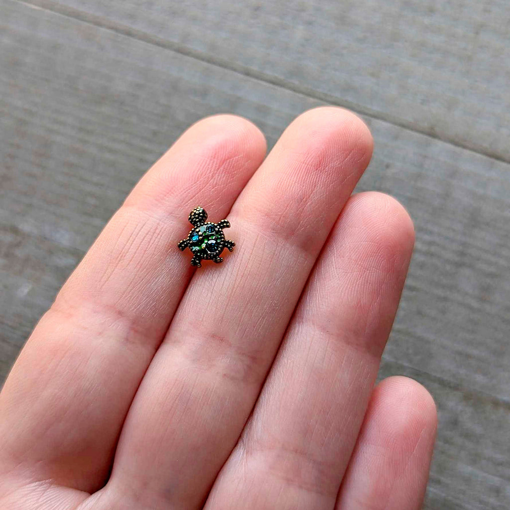 16G 5/16 Blue Gem Gold Tone Sweet Sea Turtle Labret Monroe Tragus