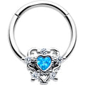 16G 3/8 Blue Clear CZ Gem Heart Pair Hinged Segment Ring
