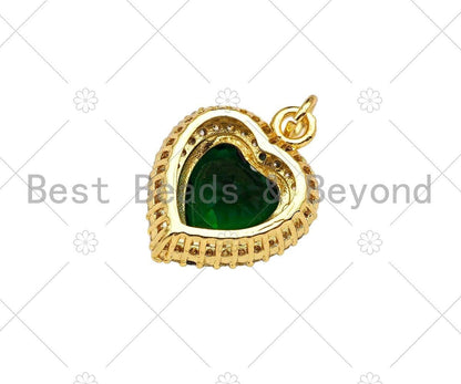 Gold Filled Big Colorful CZ Micro Pave Heart Shape Pendant, 18K Gold Filled Heart Charm, Necklace Bracelet Charm Pendant,15x19mm,Sku#LK334
